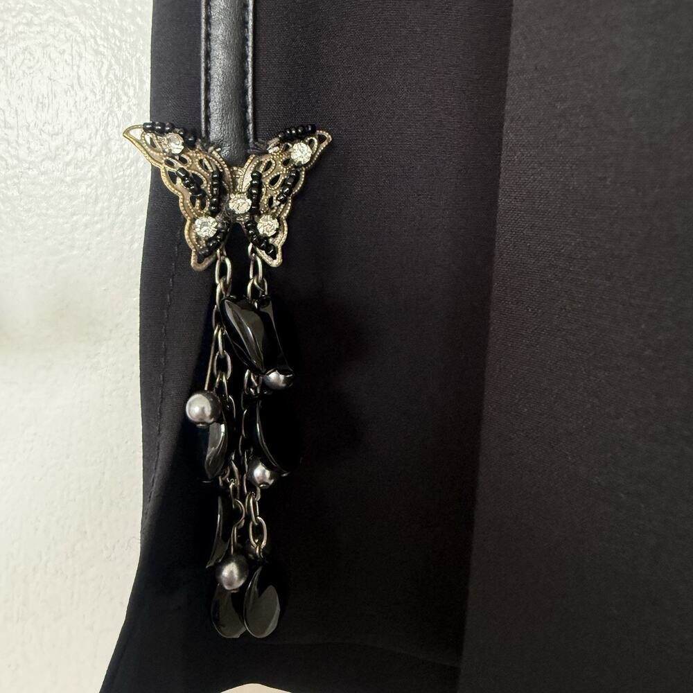 Y2k ABSOLU Confort Paris Black Butterfly Embellished Capri Pants US 8 FR 40 Chic - Picture 3 of 11
